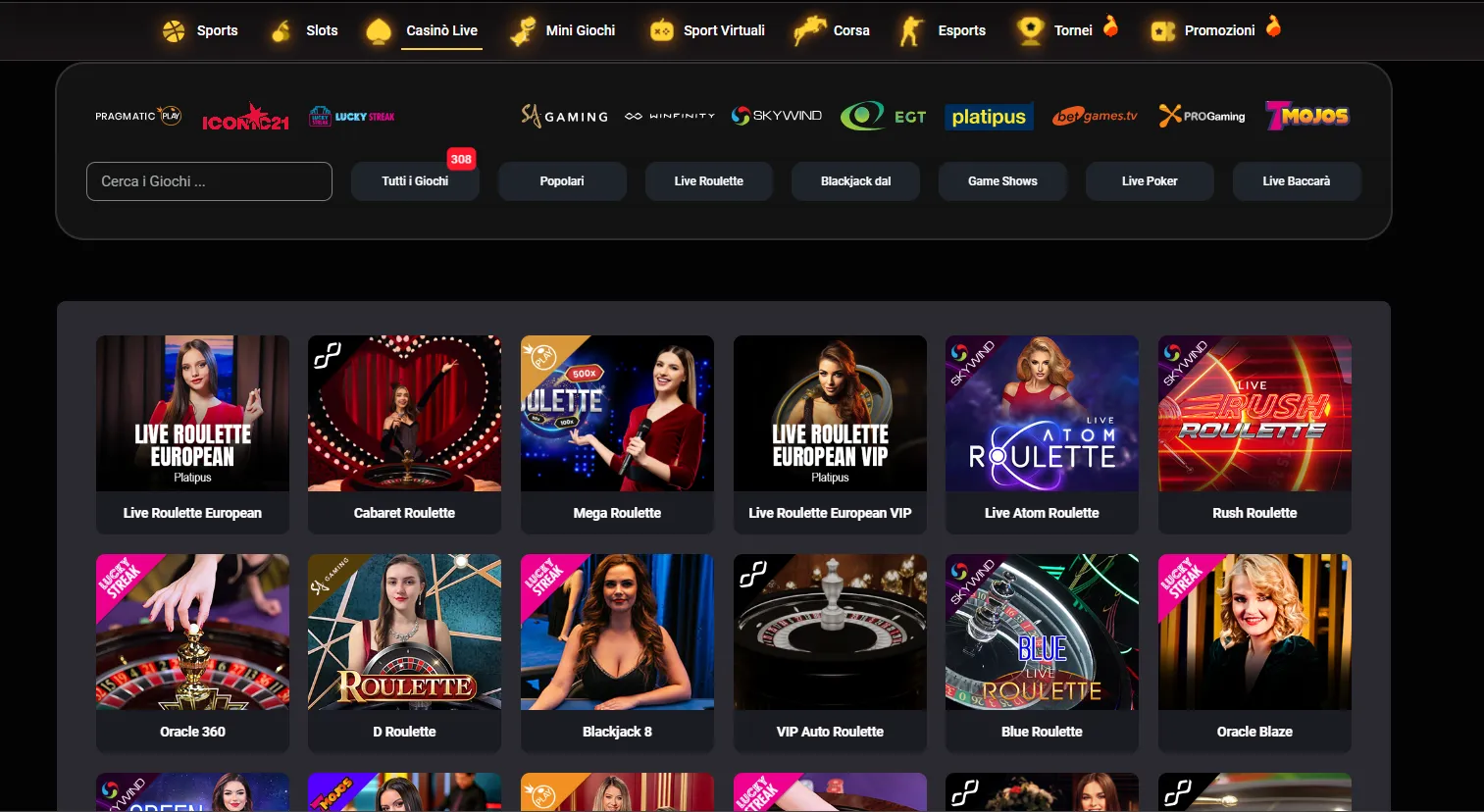 Tavoli del casinò live Donbet con croupier reali