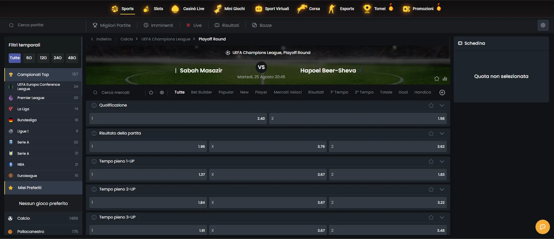 Sezione sport di Donbet con quote della UEFA Champions League
